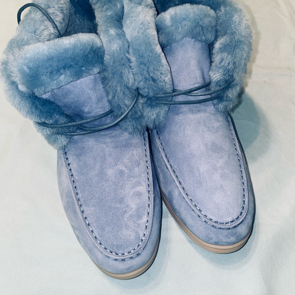 Loro Piana Light Blue Fur-Lined Winter Boots